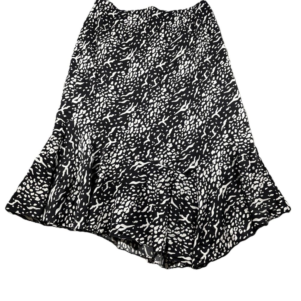 Cato Midi Skirt Ruffle Asymmetrical Hem Black White Animal Print 18/20 2X G264